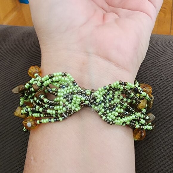 Claire's Green/Brown Multi-Strand Beaded Bohemian Style Bracelet - Picture 3 of 12